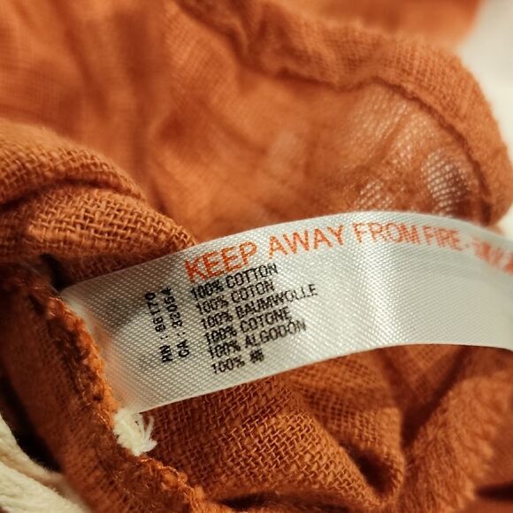 Free People Orange Ruffled Bib Collar Crop Blouse Women XS Bohemian Puffy Sleeve - Picture 7 of 8